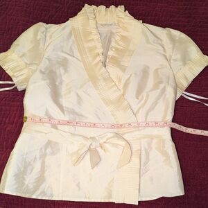 Calvin Klein Women's Short Ruffled Sleeve Wrap Blouse, Cream, Lg